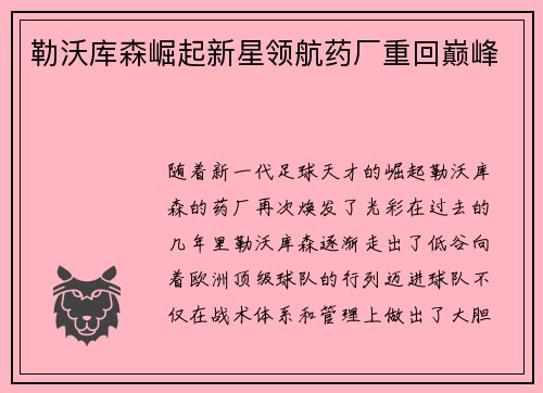 勒沃库森崛起新星领航药厂重回巅峰